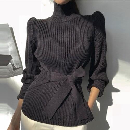 New Womens Oversized Basic Pullover Sweater Turtleneck Women Long Sleeve Autumn Winter Loose Jumper Knitted Bow Office Sweaters
