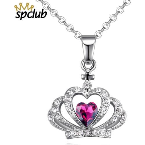 Crown Pendant Necklace Fashion Women Crystals From Swarovski Wedding Choker Necklace Jewelry For Lady Love Hear Gifts Bijoux