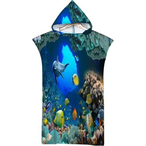 Adult Printed Microfiber Beach Poncho Towel With Hooded Outdoor Seaworld Quick Drying Windproof Swimming Surf Changing Robes