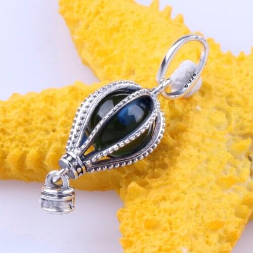 Bewill S925 Sterling Silver Blue Crystal Ball Hot Air Balloon Pendant Fit Original Bracelet Necklace