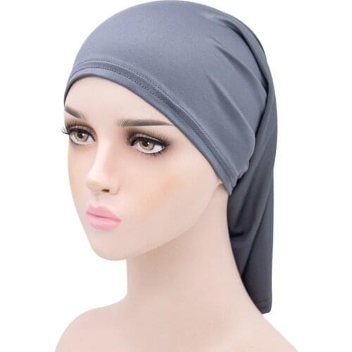 Simple Solid Color Headscarf Women Muslim Hijab Soft Cotton Stretch HeadScarf Hat Turban Cap Hair Accessories Fashion Caps