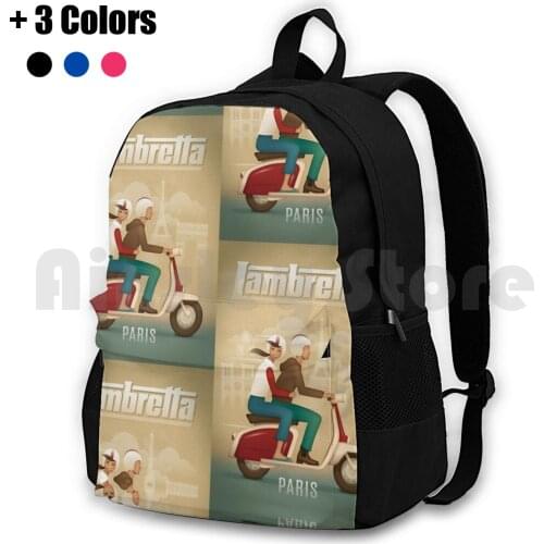 Retro Lambretta Scooter Outdoor Hiking Backpack Riding Climbing Sports Bag Retro Lambretta Scooter Green Brown Paris France