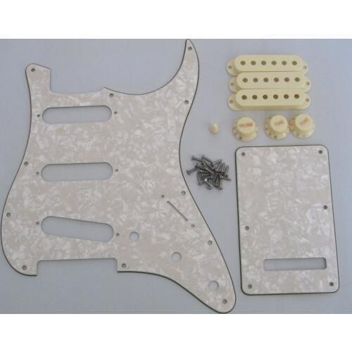 Aged Pearl ST SSS Pickguard with Aged White Pickup Covers Knobs Tip