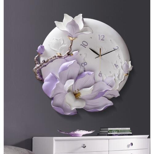 Modern Resin Embossed Clock Flower Crafts Wall Decoration Home Livingroom Creative Wall Clock Ornaments Bedroom Wall Clock Decor