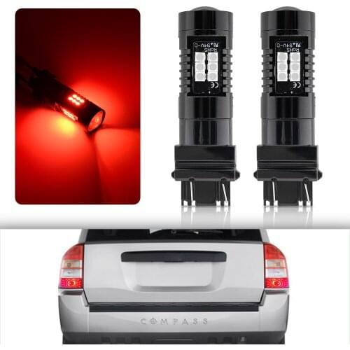2Pcs Red Canbus No Error T25 3157 P27/7W LED Bulb Lamp For Jeep Compass 2007 2008 2009 2010 LED Brake Stop Light Bulb