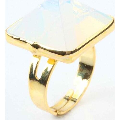 TUMBEELLUWA Opalite Stone Pyramid Point Healing Chakra Gem stone Finger Ring Adjustable