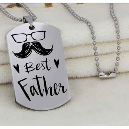 Ufine Christmas gift for dad jewelry glass mustache best father pendant army card stainless steel custom necklace N4574