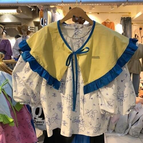 2021 Spring and Autumn Womens Princess Fan Fungus Doll Collar Pullover Shirt Print Top Blouse T-shirt Womens Shirt