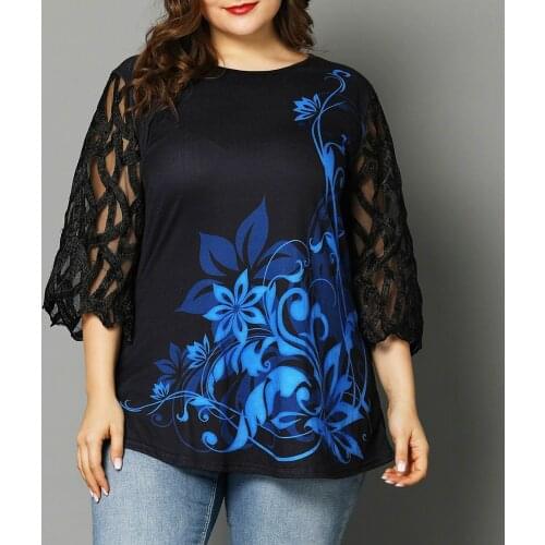 Floral Print Button Detail Blouse Women 2020 Summer Casual O-Neck Hollow Out Sleeve Tunic 5XL Plus Size Womens Tops And Blouses