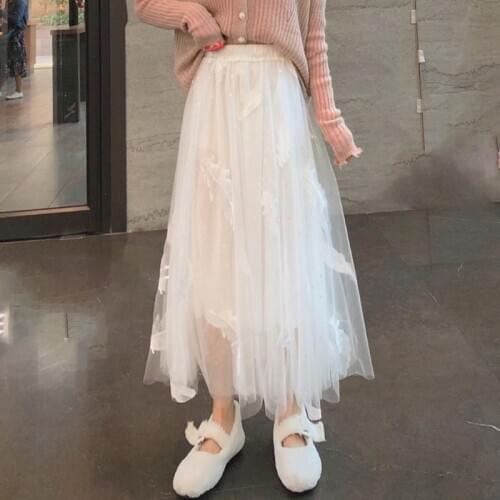 Korean Style Super Fairy Feather Embroidered Skirt Womens Autumn and Winter 2020 New Sweet All-Matching sweet lolita dress