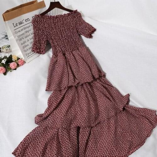 2021 Summer Women Slash Neck Flare Sleeve Pleated Ruffles Ball Gown Dress Lady Elastic Slim Waist Pullover Party Midi Chic Dress