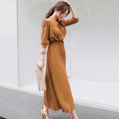 Womens Dress Spring Pleated Fashion 2021 New Plaid Slim High Wasit Long Temperament Office Female Dresses Long Sleeve Casual363