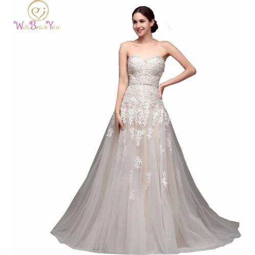 100% Real Images High Quality Cheap Champagne Wedding Dresses A-line Swetheart Bride Gowns Lace vestido de noiva com manga