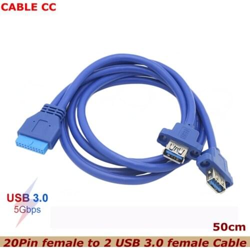 2 x USB3.0 Dual Port USB 3.0 Female Screw Mount Panel Type to Motherboard 20Pin Cable PC Case cables 20 pin 30cm 50cm 80cm