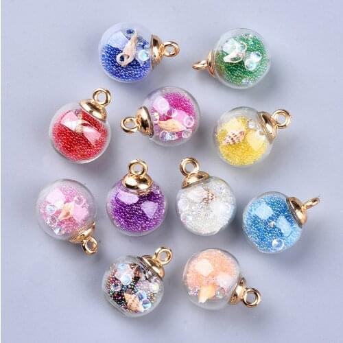 20pcs Transparent Glass Globe Bubble Ball Pendants Charms with Conch Shell Glass Micro Beads for Jewelry Making Crafts Design
