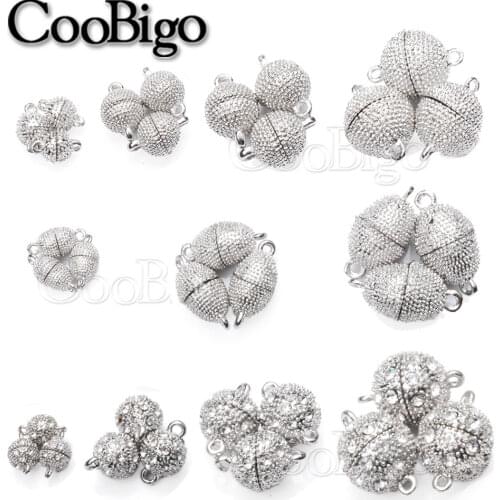50 Sets Strong Magnet Clasp Metal Magnetic Snap Closure for Jewelry Silver Necklace Bracelet DIY Findings Rhinestone Ball Oval