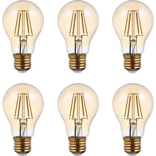 6pcs/Lot Retro Edison Filament Bulb A60 6W Decor for Chrismas E27 220V Vintage Lamp 2500K Home Decoration