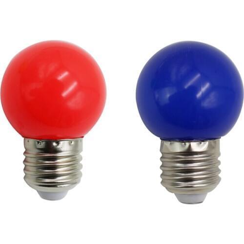 Promotion! 2 Pcs E27 Led Bulbs - E27 1W Pe Frosted Led Globe Colorful White/Red/Green/Blue/Yellow Lamp 220V (Blue & Red )
