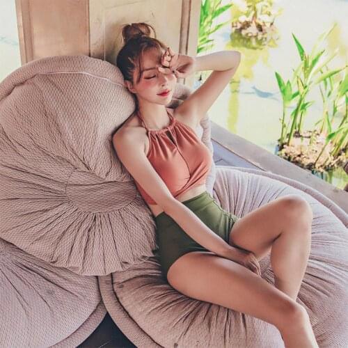 Bikini 2021 woman Student Swimsuit Drawstring Gathered Bikini Girls Contrast Color Swimwear for Student купальник женский