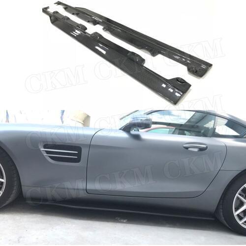 GT GTS Carbon Fiber Side Skirts Aprons Kit for Mercedes Benz AMG GT AMG GTS AMG GTR Coupe 2 Door 2PCS / Set FRP Spoiler