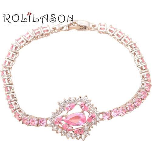 ROLILASON Romantic design Light Pink Zircon Zircon charm bracelets Health Fashion jewelry gift for girlfriend TB451