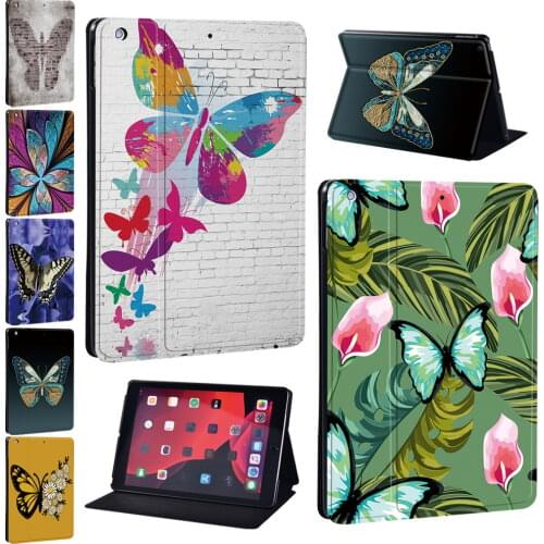 Tablet Case for Apple IPad 5/6/7/8th /Mini 1/2/3/4/5 /IPad 2/3/4 PU Leather Butterfly Print Series Pattern Protective Cover