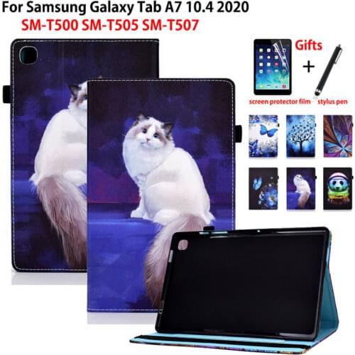 Cartoon Cat Case For Samsung Galaxy Tab A7 10.4 2020 T500 SM-T500 SM-T505 SM-T507 Cover Funda Protective Stand Shell +Gift