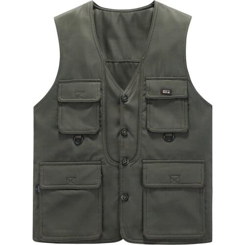 Spring and autumn Multi-pockets Men' s Vests Jackets Cotton Outerwear & Coats Middle-age Man XXXL