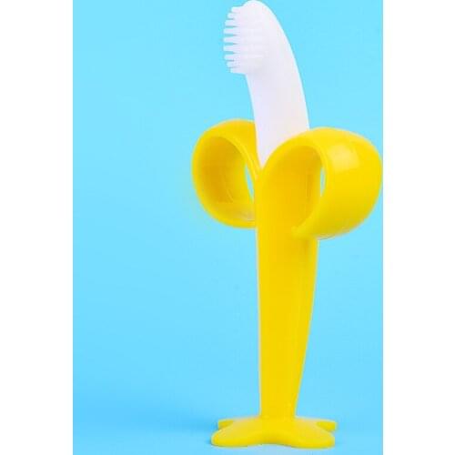 Baby Silicone Training Toothbrush BPA Free Banana Shape Safe Toddle Teether Chew Toys Teething Ring Gift For Infant Baby Chewing