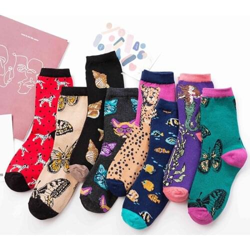 European and American New Cartoon Animal Pure Cotton Socks Wholesale Street Sports Tide Socks Hip Hop Skateboard Womens Socks