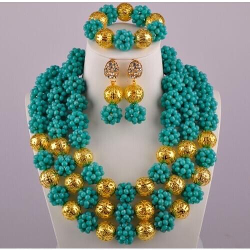 Aqua Blue African Jewelry Set Nigerian Beads Wedding Jewelry Sets