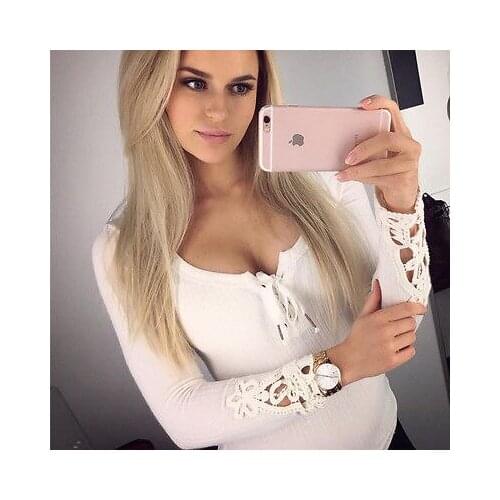 Hirigin 2017 Fashion Women Ladies Casual V Neck Cotton Tops Long Sleeve Tops Blouse Lace Crochet Topwear