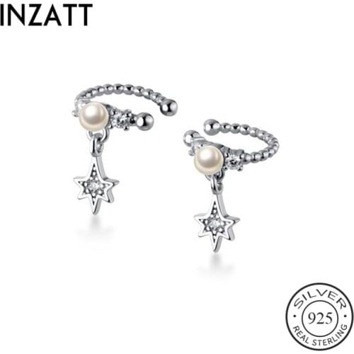 INZATT Real 925 Sterling Silver Zircon Star Clip Earrings For Fashion Women Party Pearl Fine Jewelry Bohemian Accessories Gift
