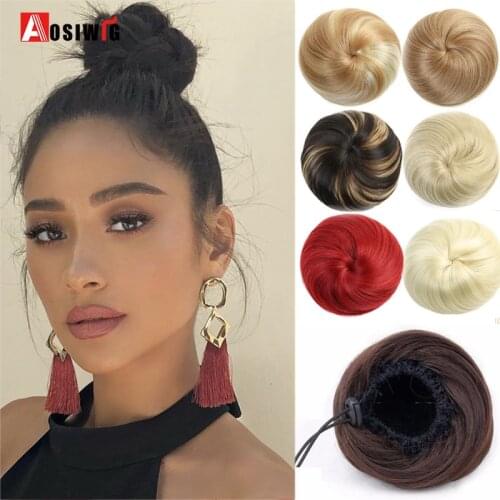Synthetic Chignon Clip Elastic Band Made of Hair Fake Natural Pieces for Extensions Ponytail Bun Drawstring Women Scrunchie