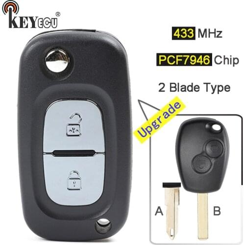 KEYECU 434MHz PCF7946 Chip 2 Button Updraded Flip Remote Car Key Fob for Renault Kangoo II Clio III Master Modus VA2/ NE73 Blade