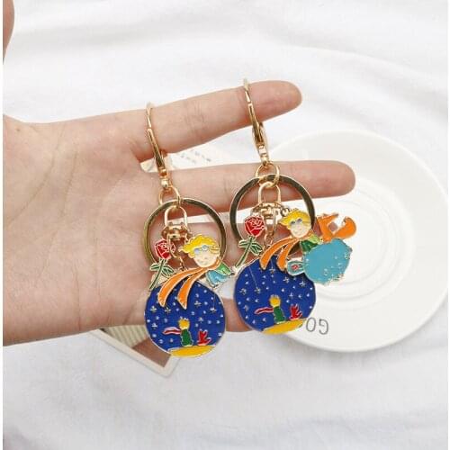 Creative Metal Rose Keychain Starry Little Prince Keychain Cute Cartoon Fox Enamel Men Women Bag Pendant Car Keyring Jewelry