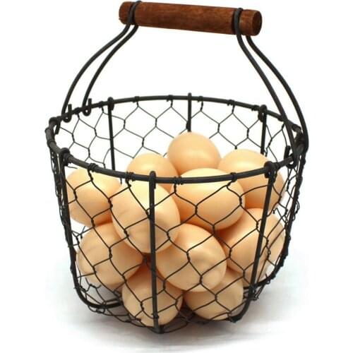 Round Chicken Wire Egg Basket Fruit Basket with Wooden Handle Primitives Vintage Gathering Basket. Rusty