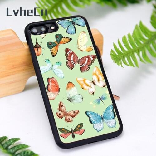 LvheCn Silicone Rubber Phone Case Cover for iPhone 6 6S 7 8 Plus X XS XR 11 12 Mini Pro Max Green butterfly