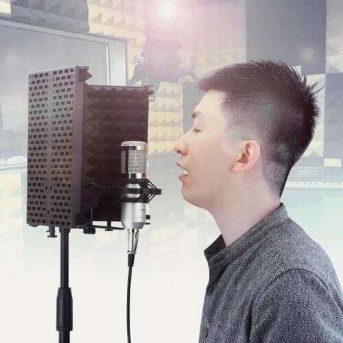 Microphone Isolation Shield 3-Panel Wind Screen Foldable 3/8" and 5/8" Threaded High Density Absorbing Foam for Recording