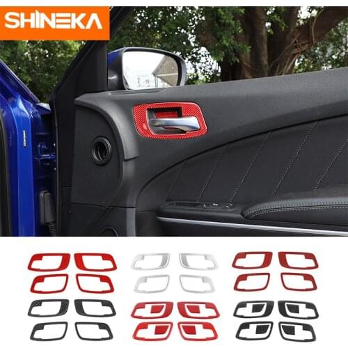 SHINEKA Car Inner Door Handle Trim Ring Cover Door Bowl Decoration Stickers Styling Accessories For Dodge Charger 2011