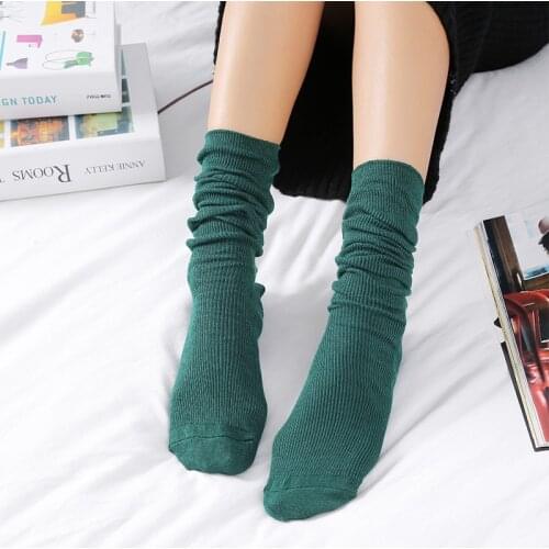 Womens Long Socks Calf Length Knee Length Socks College Style Bright Colors Solid Color Socks Pure Cotton