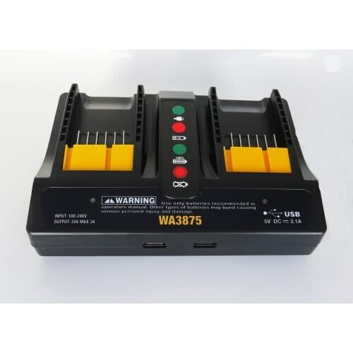 Newest Li-ion Battery Charger for Worx 20V. WA3742 WA3732 WA3875 fast charging 3A with two USB port can charging for your phone