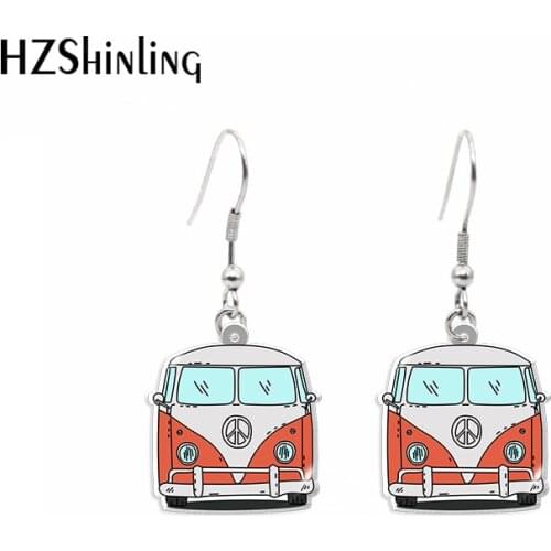 2021 New Camper Dangle Earring Happy Journey Acrylic Hook Earring Epoxy Jewelry Earrings Gifts Friends