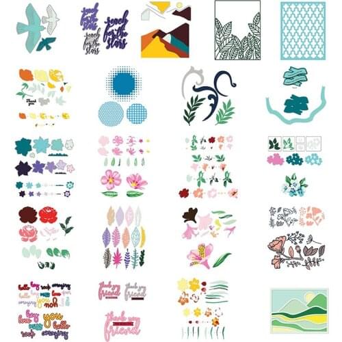 New Mixed Multi-Piece Flower Leaves Rectangular Frame Words Metal Cutting Dies for Diy Scrapbooking Album Crafts Embossing Cards