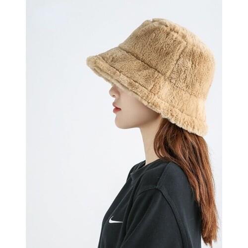Retro Imitation Rabbit Fur Bucket Hat Winter Caps Plush Warm Thick Panama Hat Unisex Fashion Fishermen Cap Leopard Bucket Hats