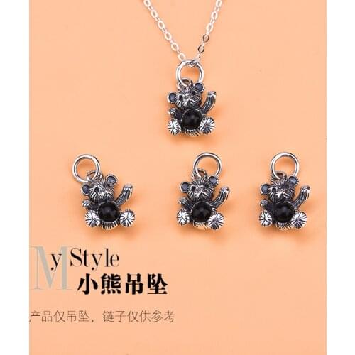 S925 Silver Agate Bear Pendant retro pendant hand woven jewelry DIY accessories material bag