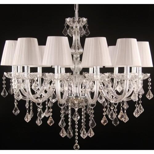 European Style Transparent Crystal Chandelier Living Room Bedroom Book Room Chandelier White Cloth Lampshade Chandelier Lighting