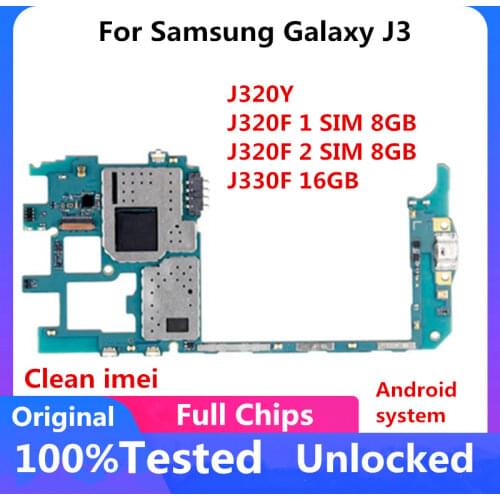 For Samsung Galaxy J3 Motherboard J320Y J320F Original Unlocked With Full Chips 1 or 2 SIM Logic Board Mainboard With Android