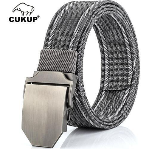 CUKUP 2018 Unisex New Striped Line Pattern Belt Zinc Alloy Buckle Metal Leisure Belts for Men and Women Jeans 3.8cm Wide CBCK128