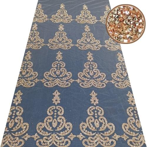 2021 New Arrival Sparkle Crystal Rhinestone Tulle Lace Fabric For Wedding Gowns Net Mesh Gold Glittering Textile Evening Dresses